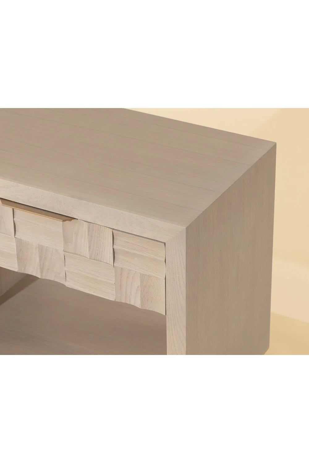 Luxury Modern Light Oak Wood-Tile Nightstand European Style for Villa