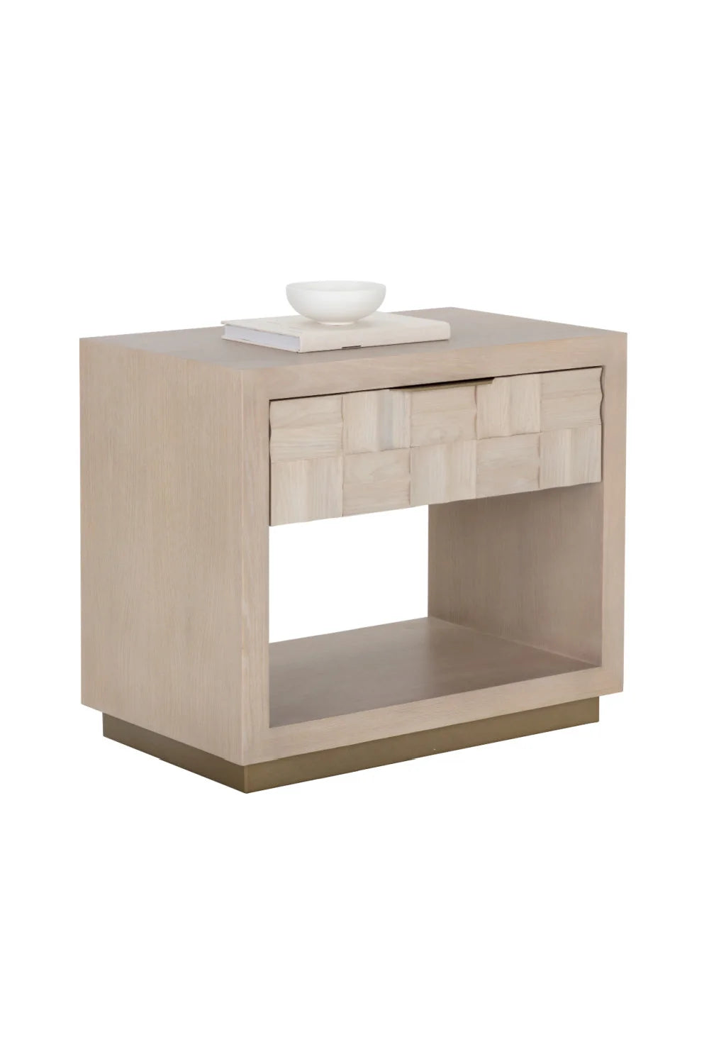 Luxury Modern Light Oak Wood-Tile Nightstand European Style for Villa