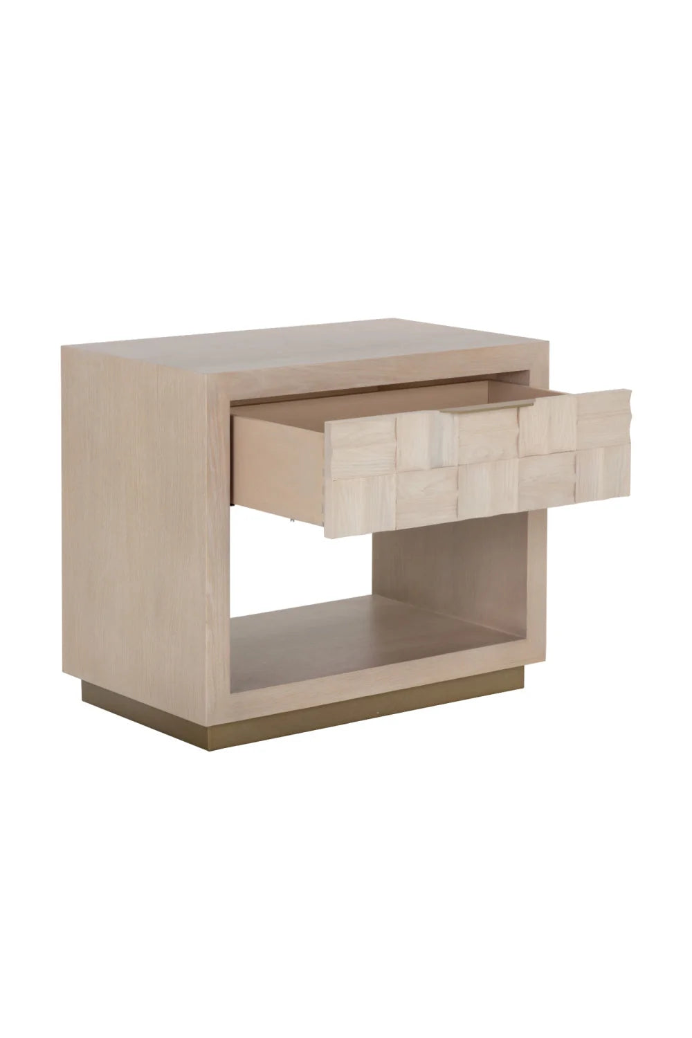 Luxury Modern Light Oak Wood-Tile Nightstand European Style for Villa