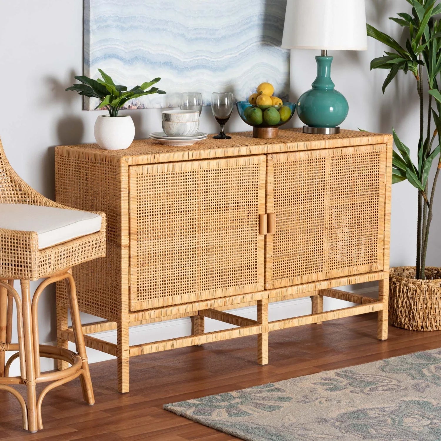 Luxury Modern Mahogany Rattan Cabinet European Style for Villa
