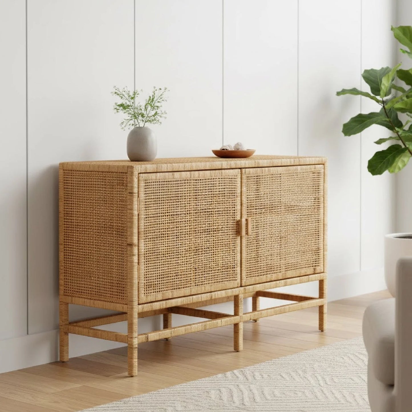 Luxury Modern Mahogany Rattan Cabinet European Style for Villa