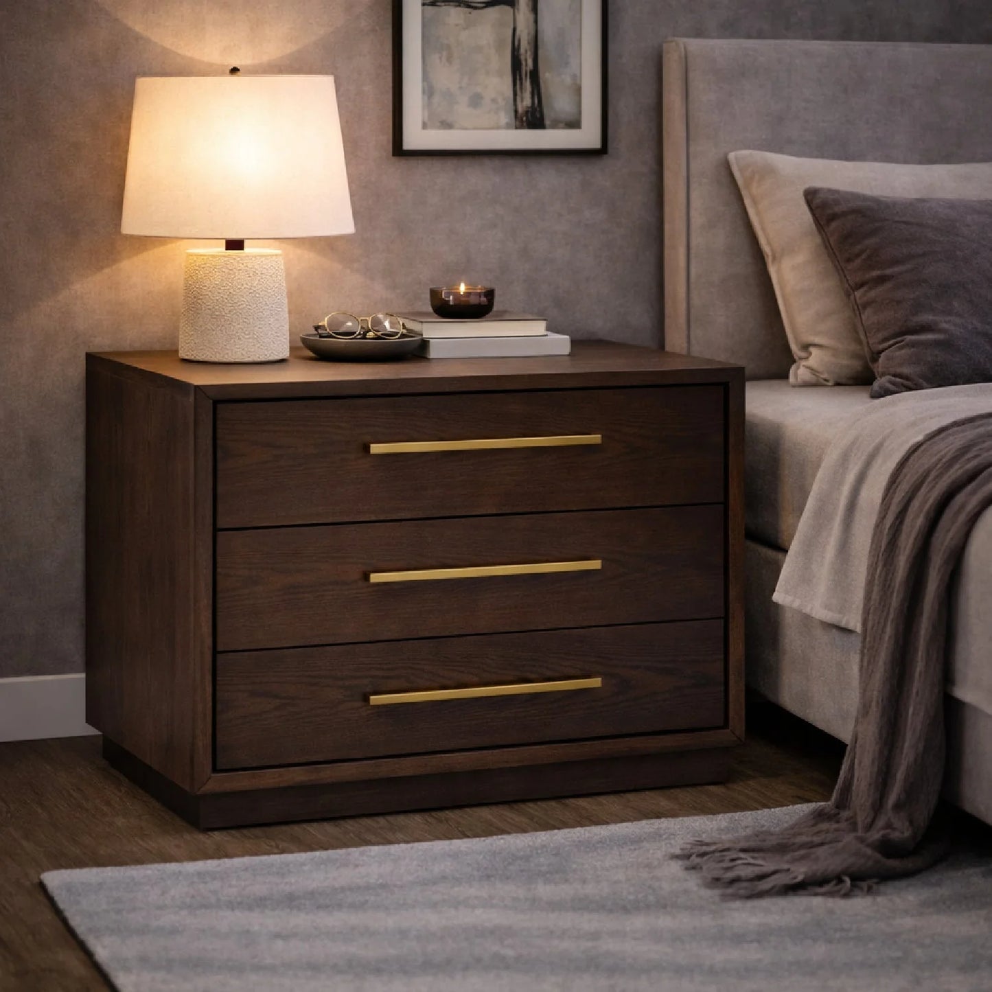 Luxury Modern Manhattan 3-Drawer Nightstand European Style for Villa