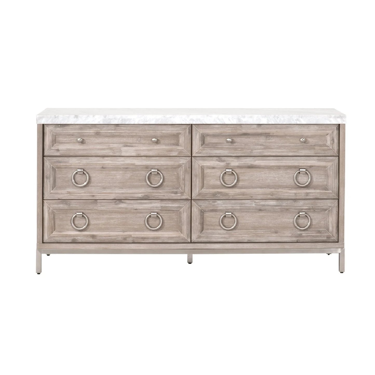 Luxury Modern Marble Acacia 6-Drawer Dresser European Style for Villa
