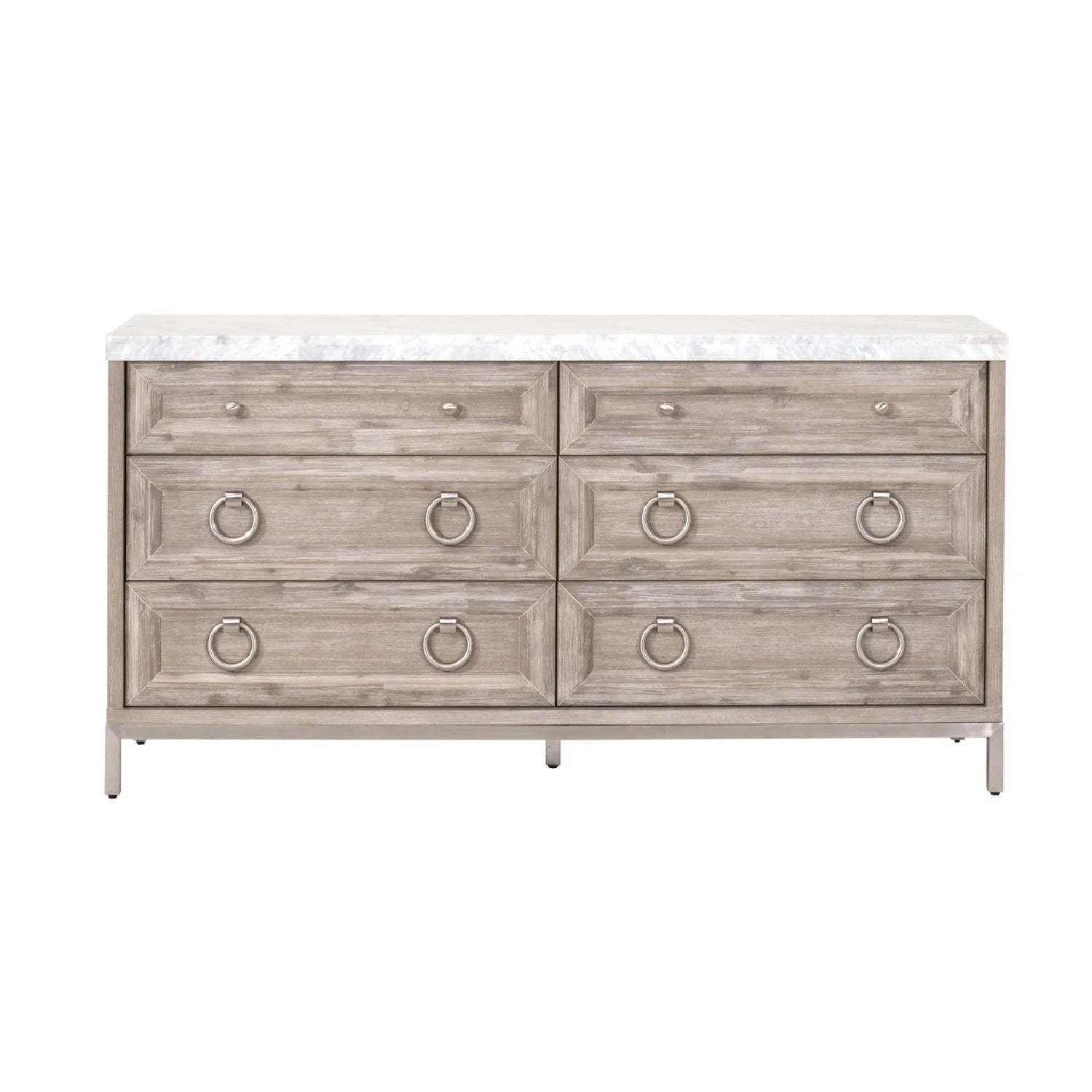 Luxury Modern Marble Acacia 6-Drawer Dresser European Style for Villa