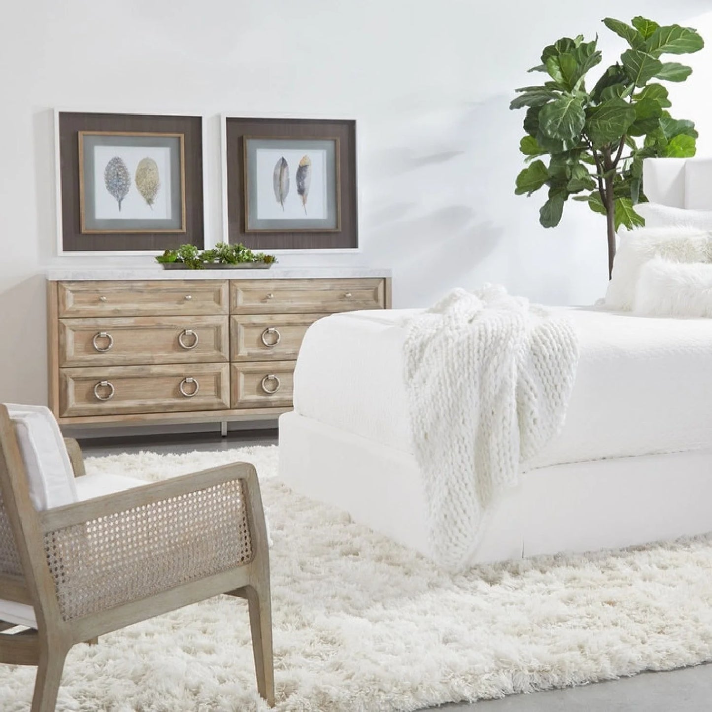 Luxury Modern Marble Acacia 6-Drawer Dresser European Style for Villa