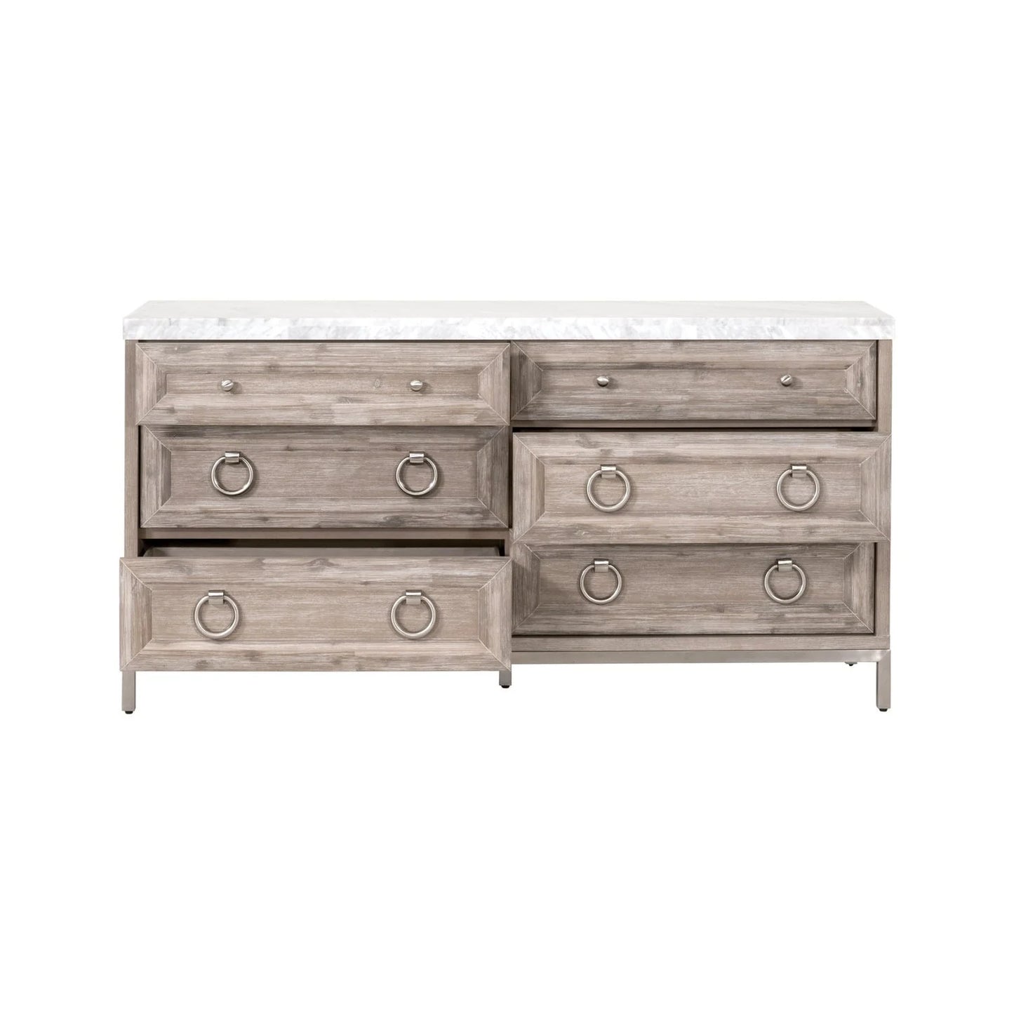 Luxury Modern Marble Acacia 6-Drawer Dresser European Style for Villa