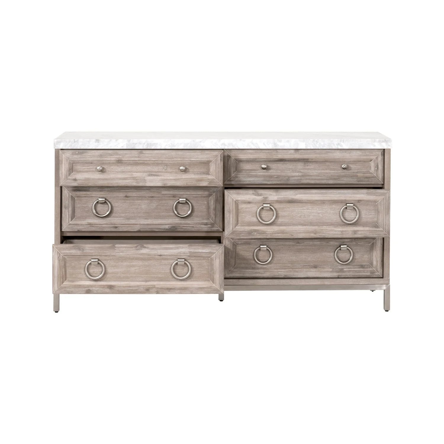 Luxury Modern Marble Acacia 6-Drawer Dresser European Style for Villa