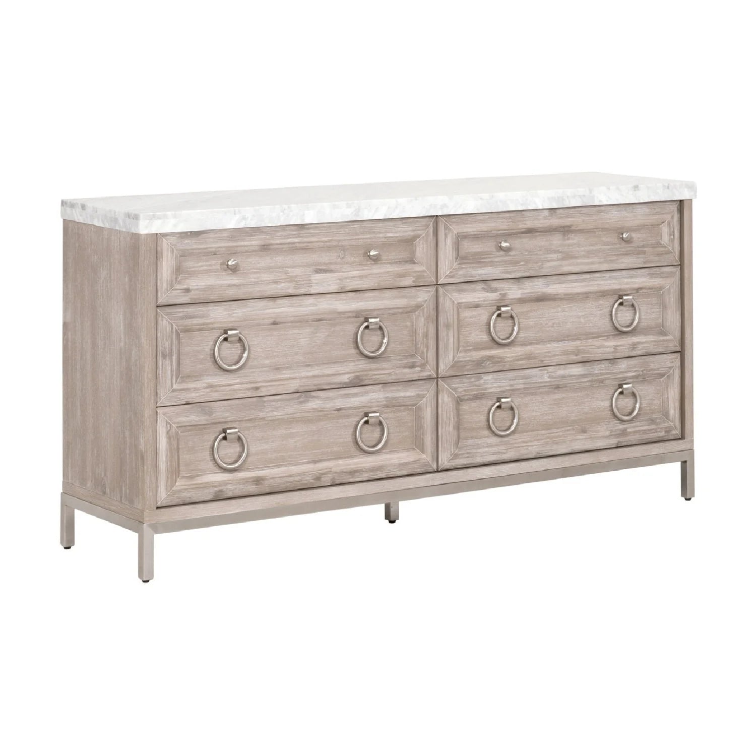 Luxury Modern Marble Acacia 6-Drawer Dresser European Style for Villa