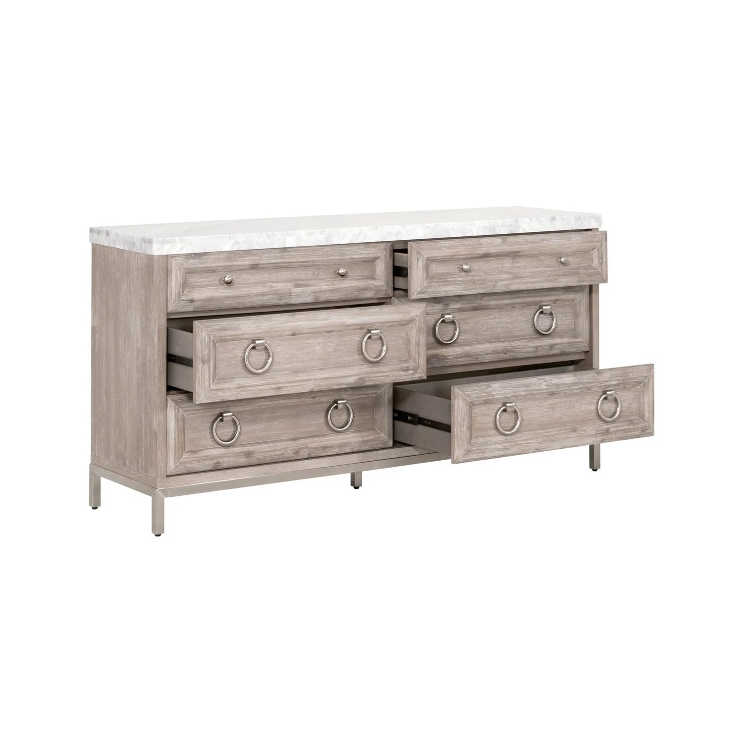 Luxury Modern Marble Acacia 6-Drawer Dresser European Style for Villa