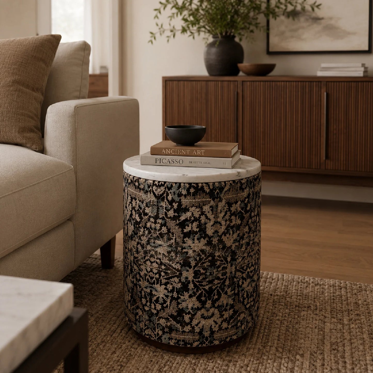 Luxury Modern Marble Drum Ottoman European Style for Villa