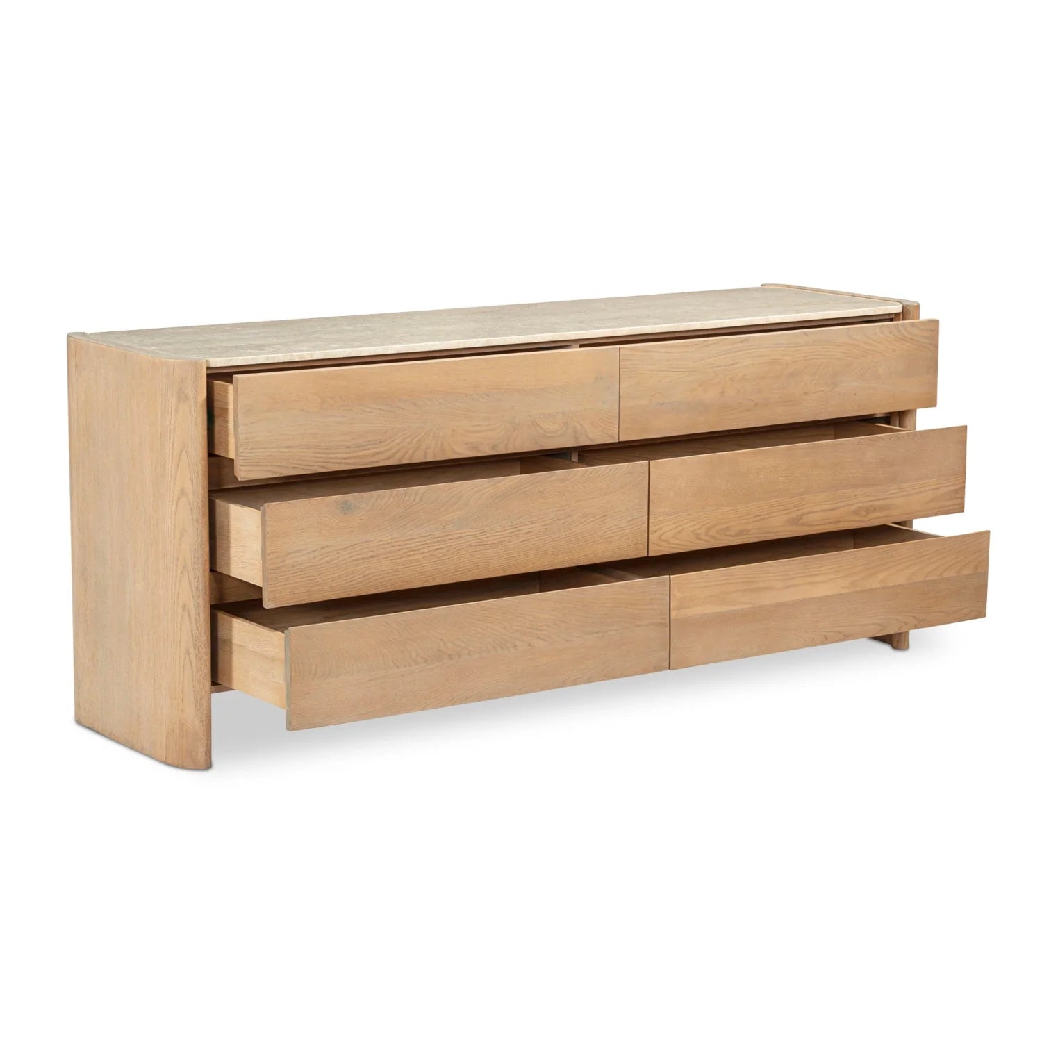 Luxury Modern Marble Top Oak 6-Drawer Dresser European Style for Villa