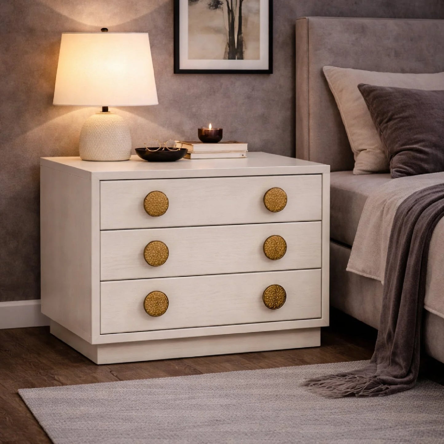 Luxury Modern Marjorie 3-Drawer Nightstand European Style for Villa