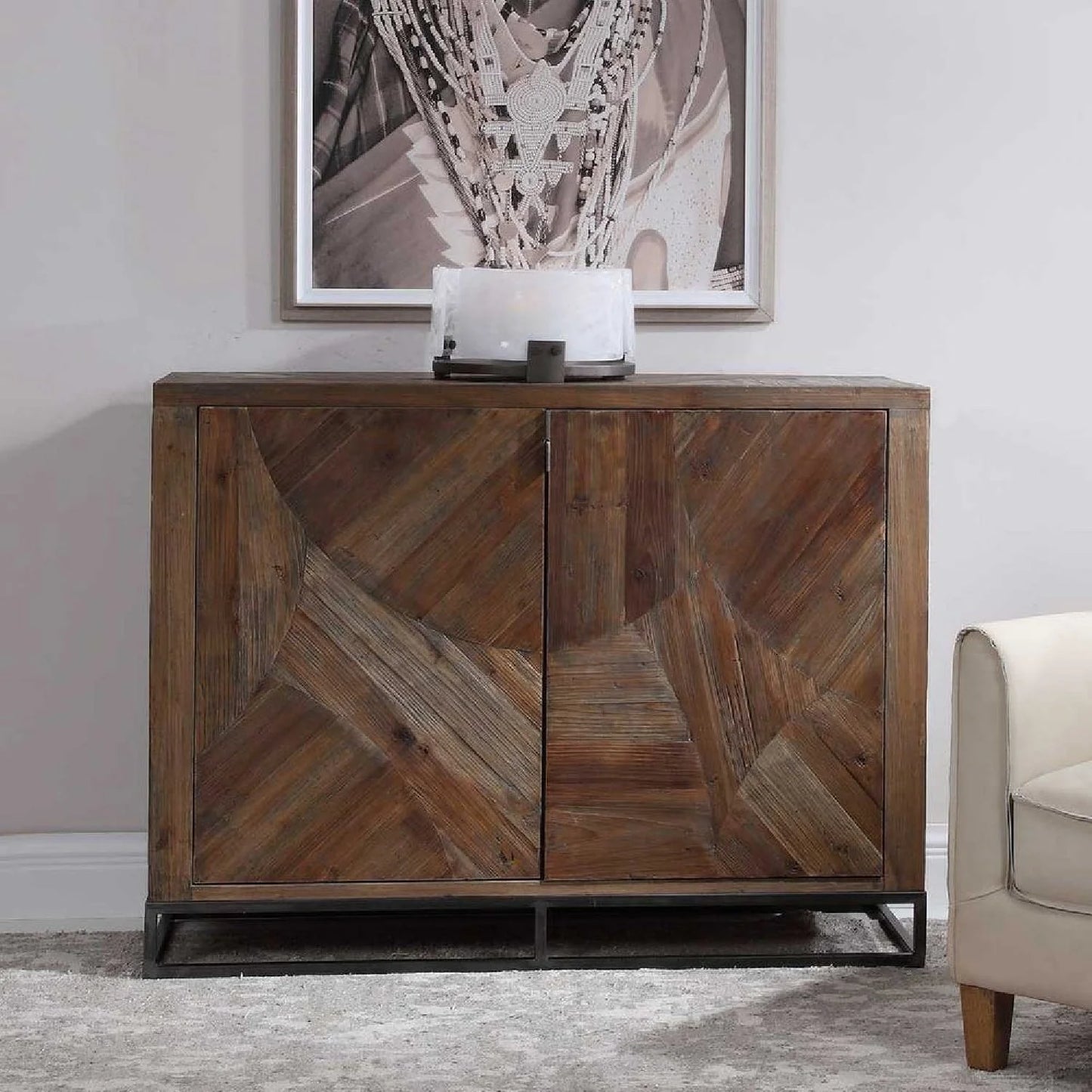 Luxury Modern Marquetry Wood 2-Door Cabinet European Style for Villa