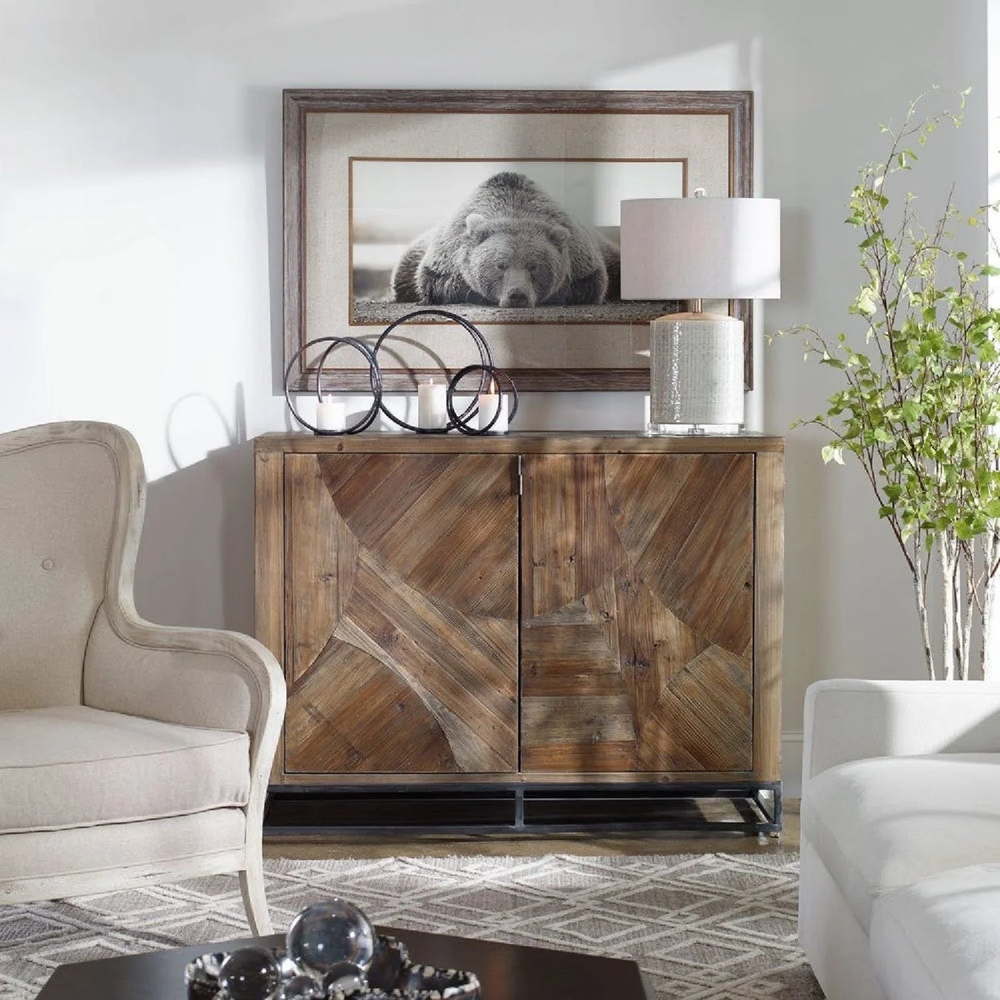 Luxury Modern Marquetry Wood 2-Door Cabinet European Style for Villa