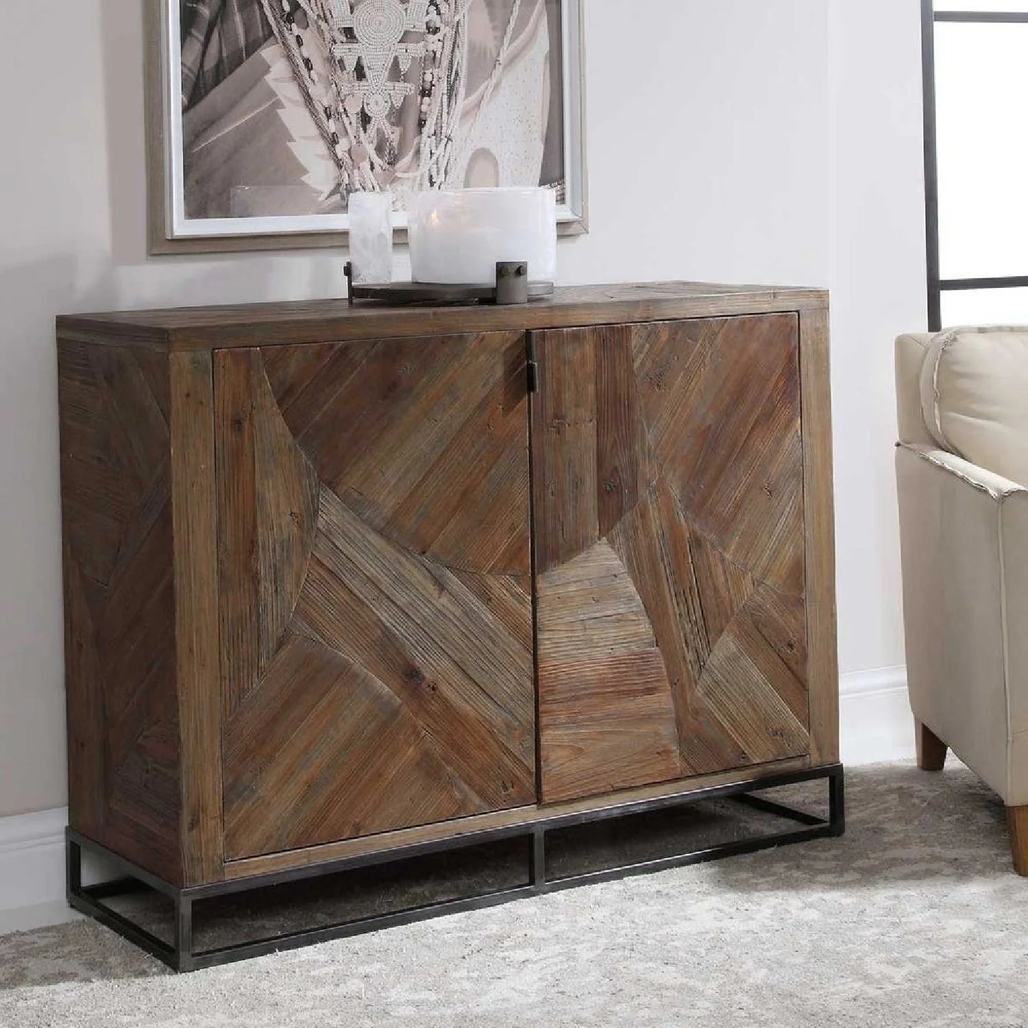 Luxury Modern Marquetry Wood 2-Door Cabinet European Style for Villa