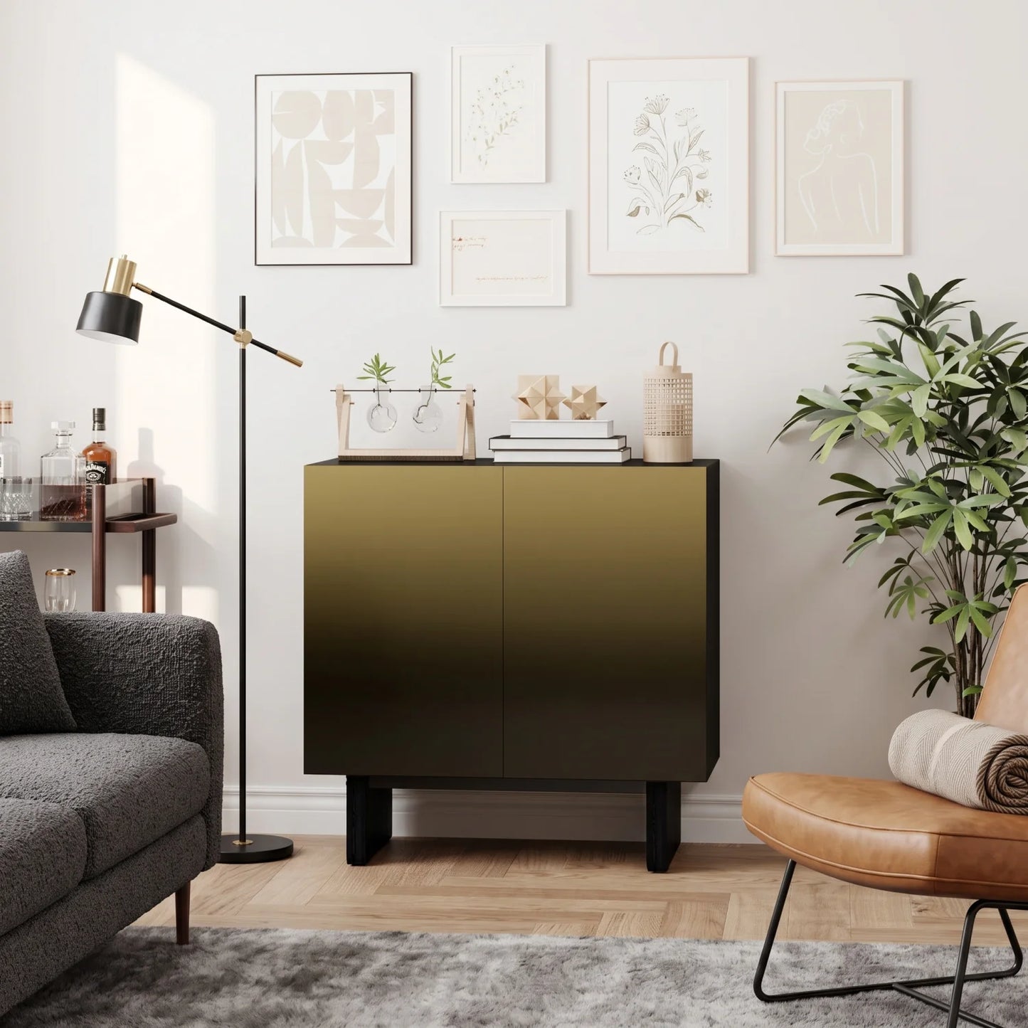 Luxury Modern Matte Black 2-Door Cabinet European Style for Villa