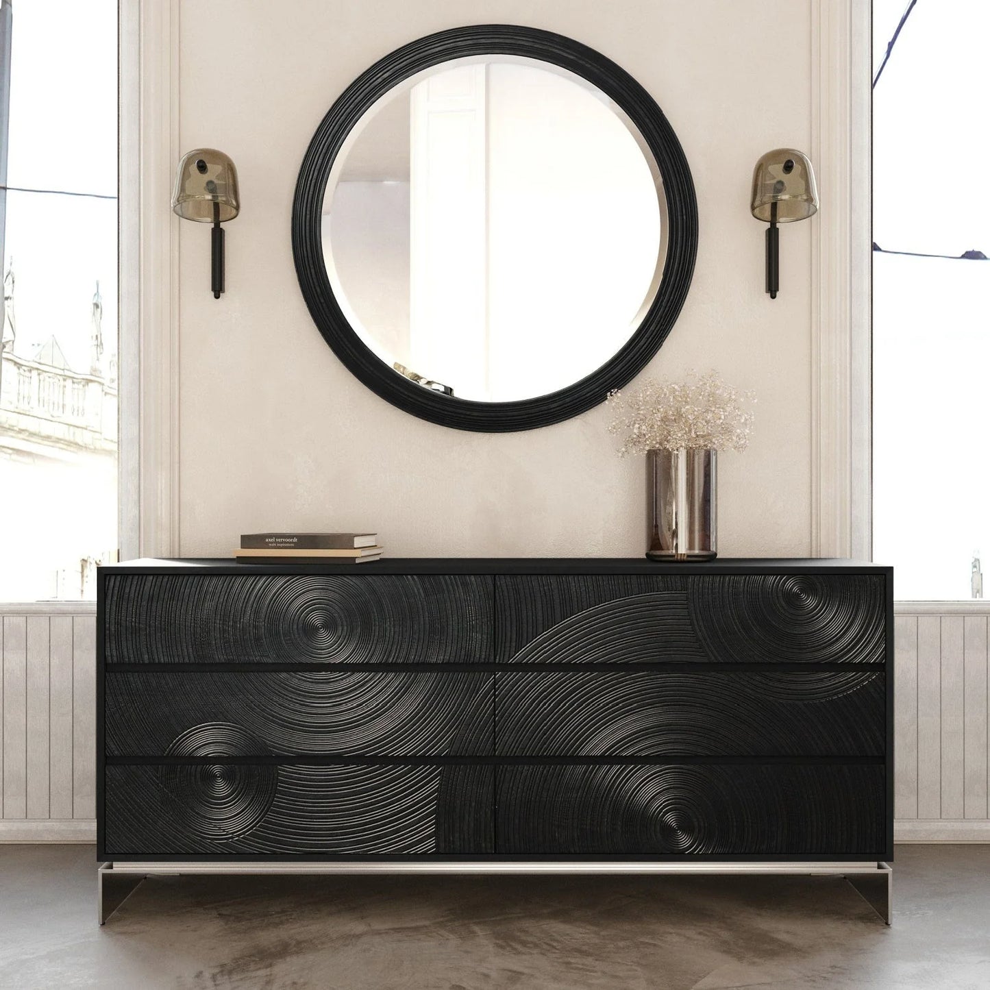 Luxury Modern Matte Black Ash 6-Drawer Dresser European Style for Villa