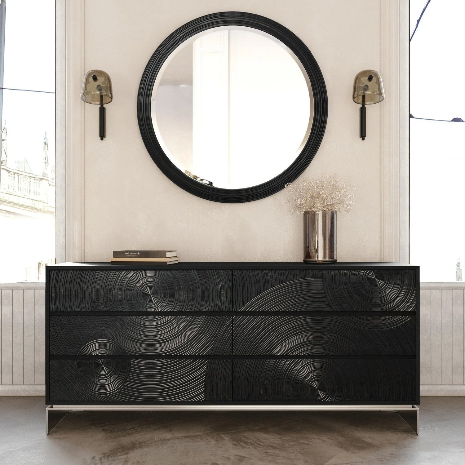 Luxury Modern Matte Black Ash 6-Drawer Dresser European Style for Villa