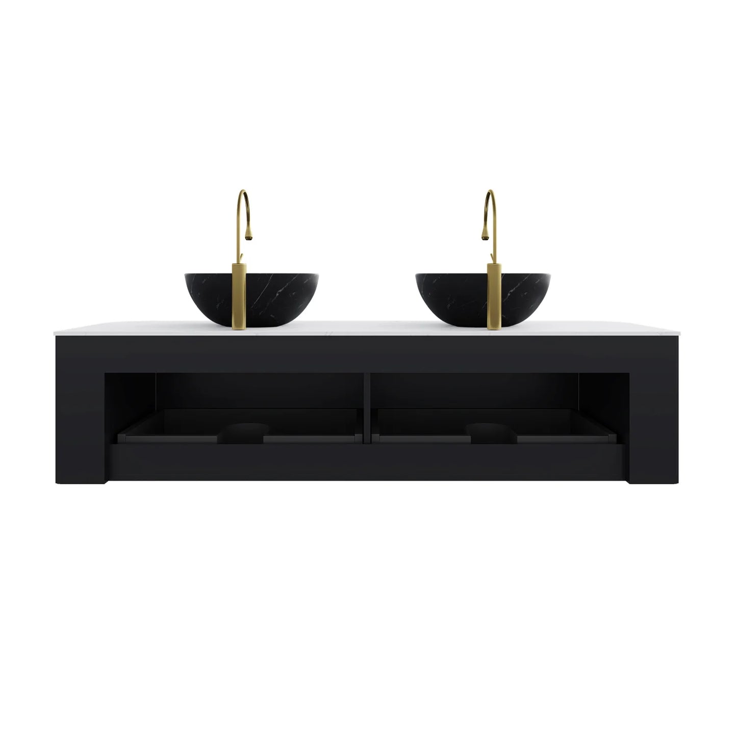 Luxury Modern Matte Black Bathroom Vanity European Style for Villa
