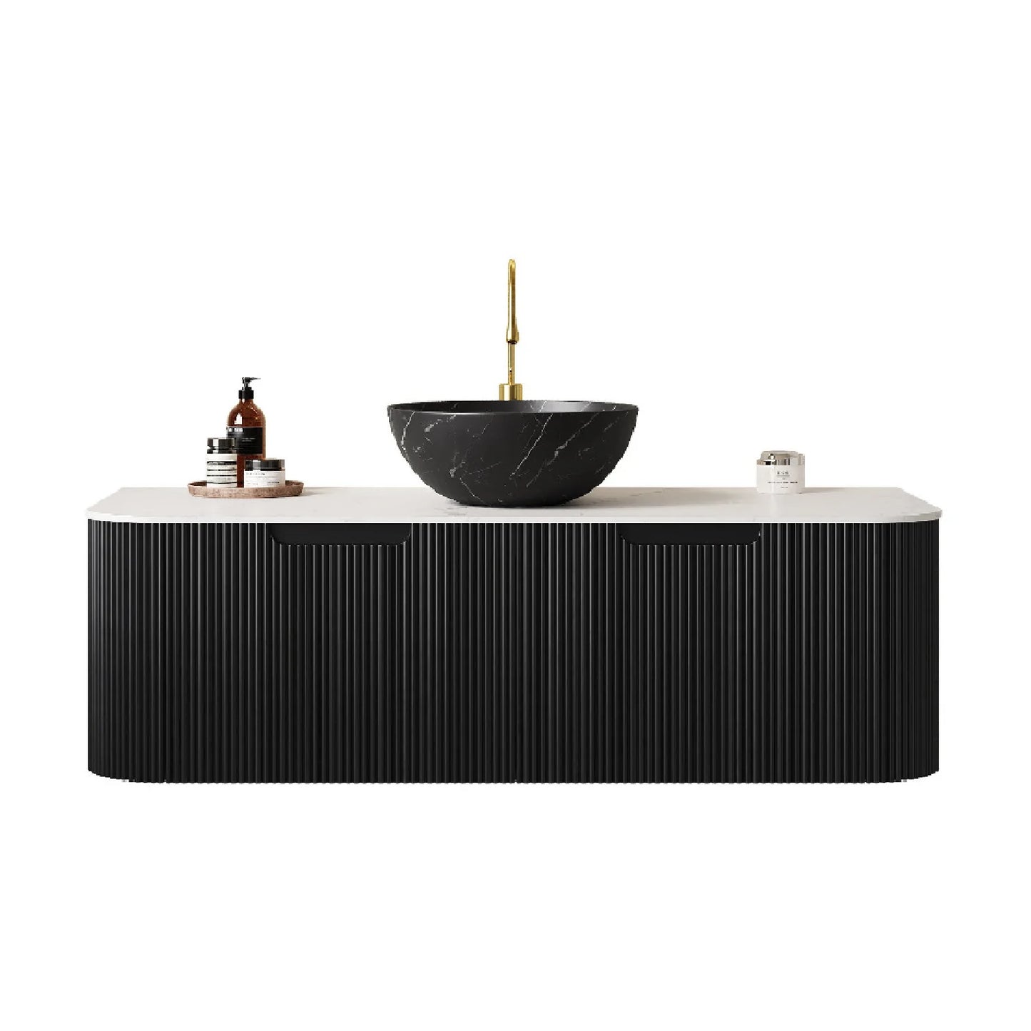 Luxury Modern Matte Black Sintered Stone Bathroom Vanity European Style for Villa
