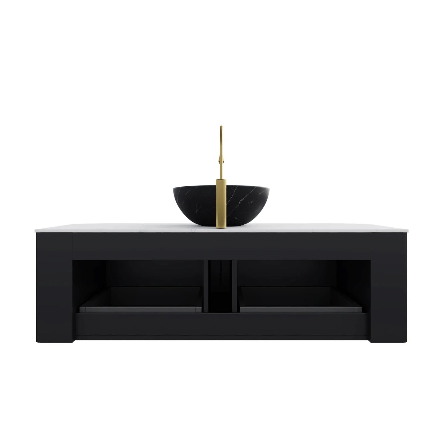 Luxury Modern Matte Black Sintered Stone Bathroom Vanity European Style for Villa