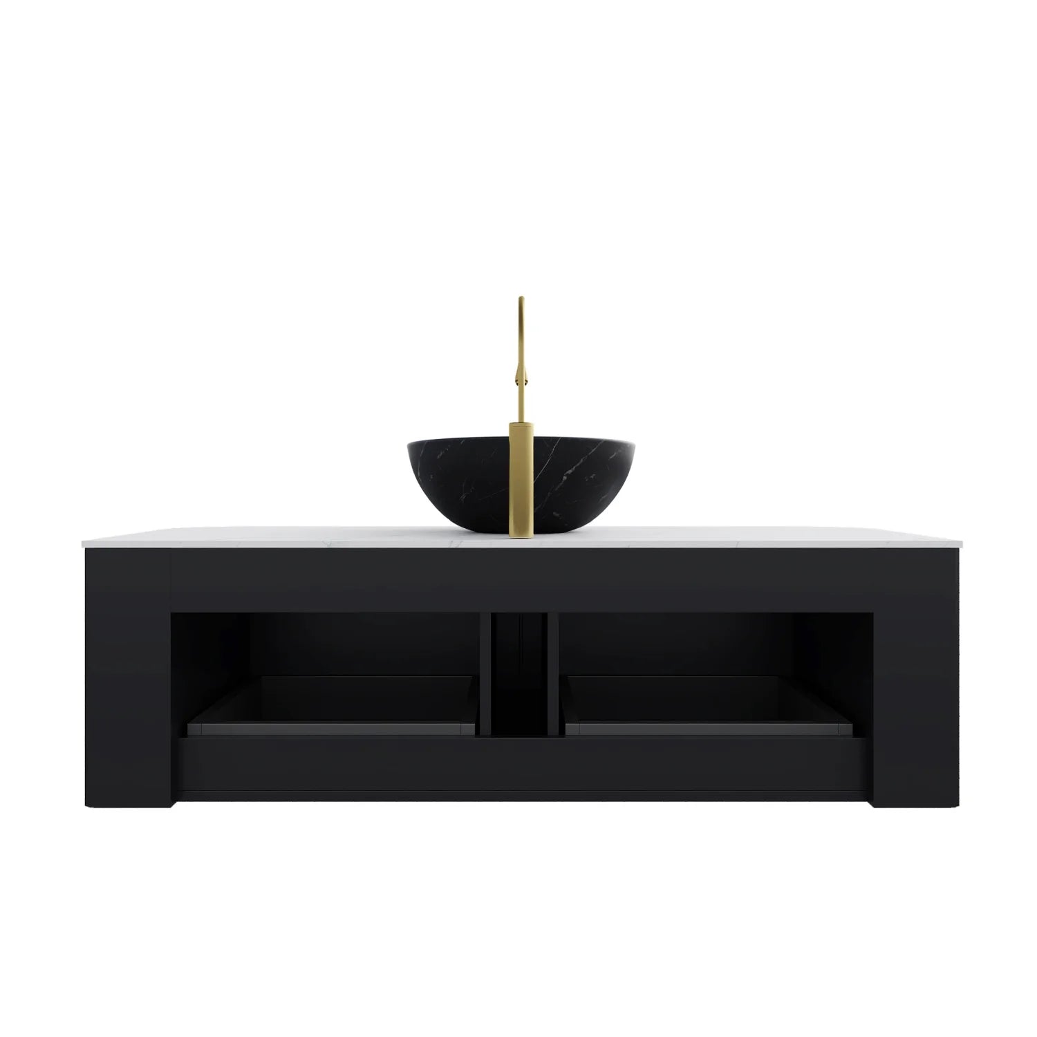 Luxury Modern Matte Black Sintered Stone Bathroom Vanity European Style for Villa