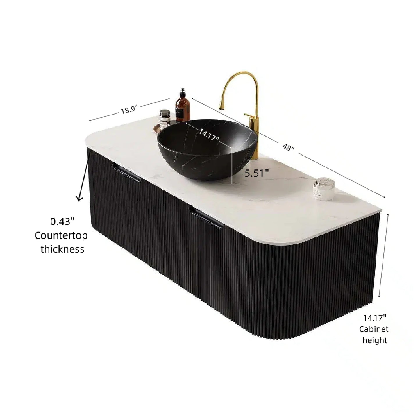 Luxury Modern Matte Black Sintered Stone Bathroom Vanity European Style for Villa