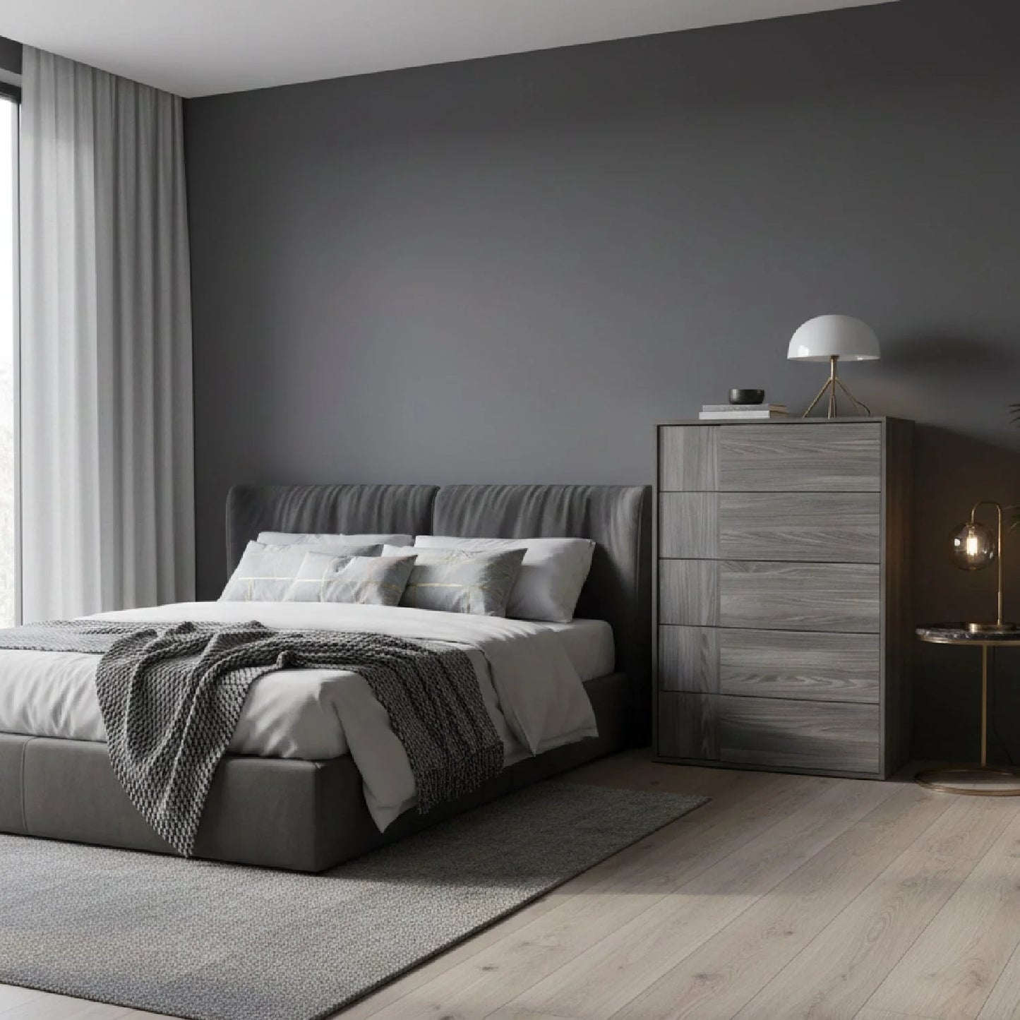 Luxury Modern Matte Gray Elm 5-Drawer Chest European Style for Villa
