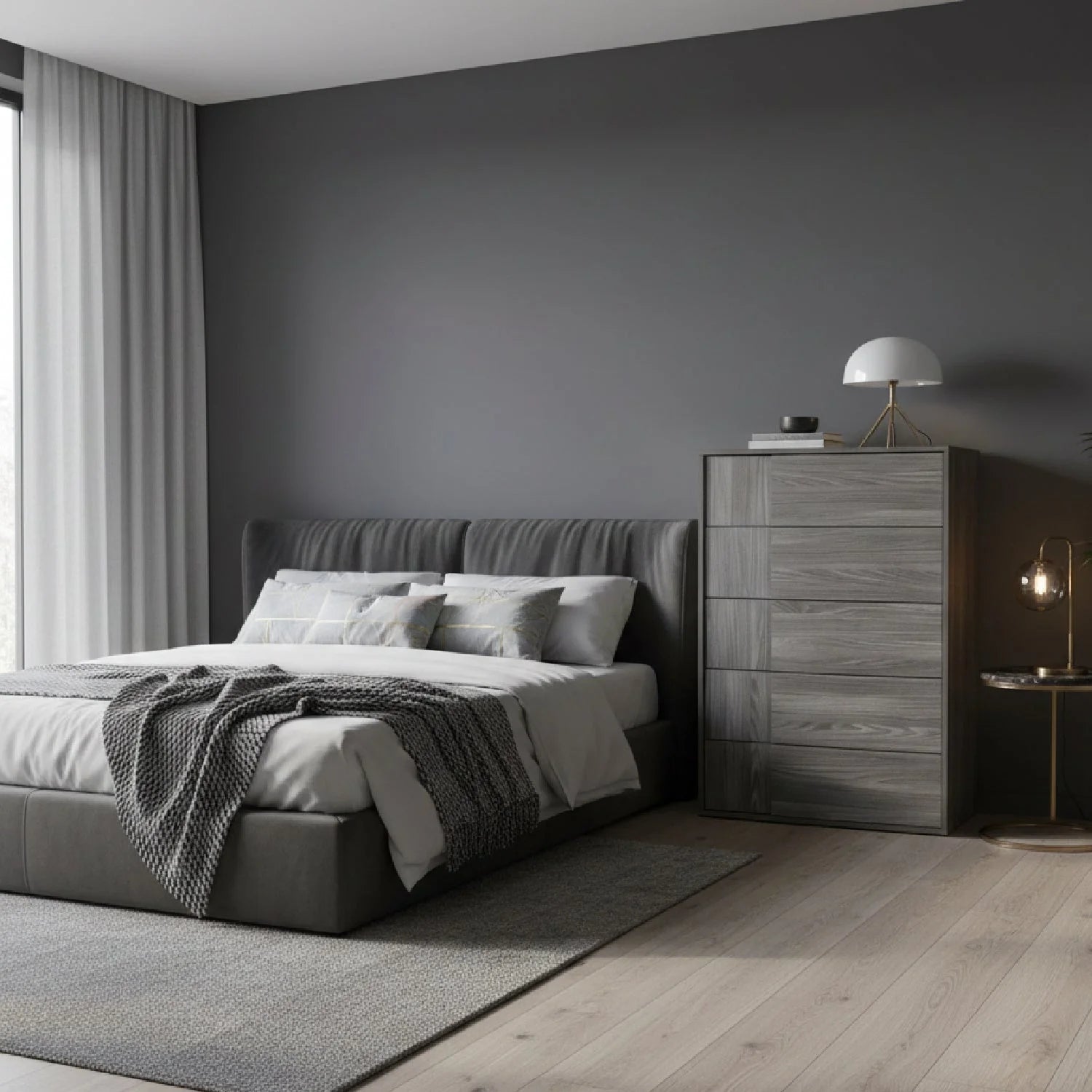 Luxury Modern Matte Gray Elm 5-Drawer Chest European Style for Villa