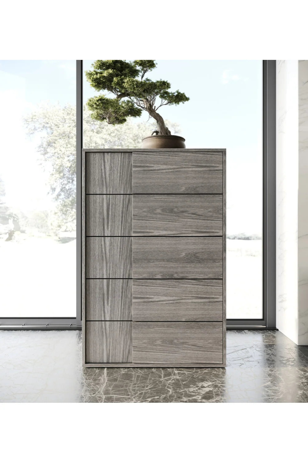 Luxury Modern Matte Gray Elm 5-Drawer Chest European Style for Villa