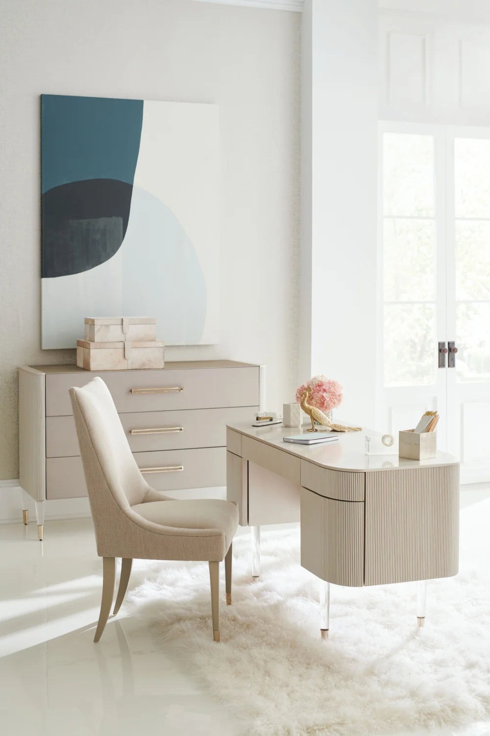 Luxury Modern Matte Pearl 3 Drawer Dresser European Style for Villa