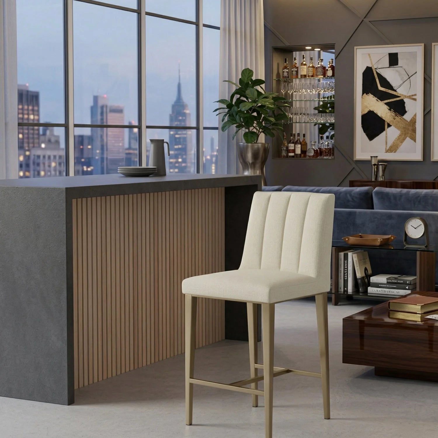 Luxury Modern Metal Frame Counter Stool European Style for Villa