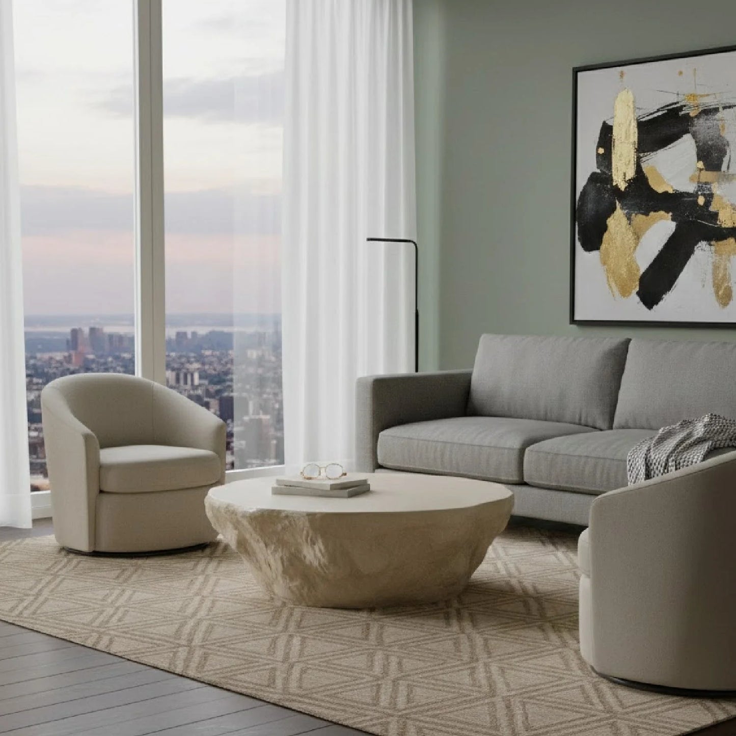 Luxury Modern Minimalist Concrete Coffee Table Modern Italian Style for Villa