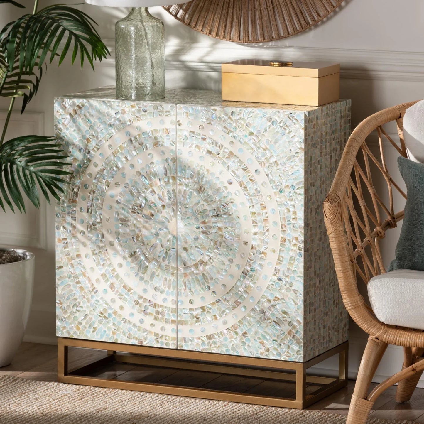 Luxury Modern Multicolored Mother of Pearl Cabinet European Style for Villa