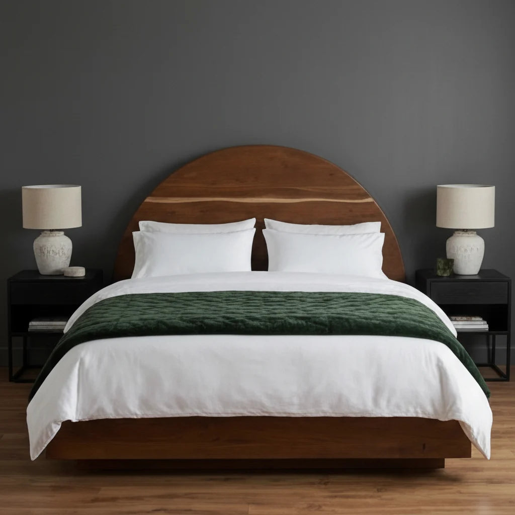 Luxury Modern Natural Acacia Wood Bed European Style for Villa