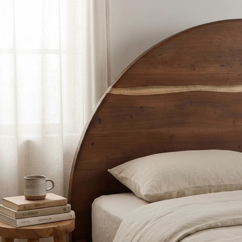 Luxury Modern Natural Acacia Wood Bed European Style for Villa