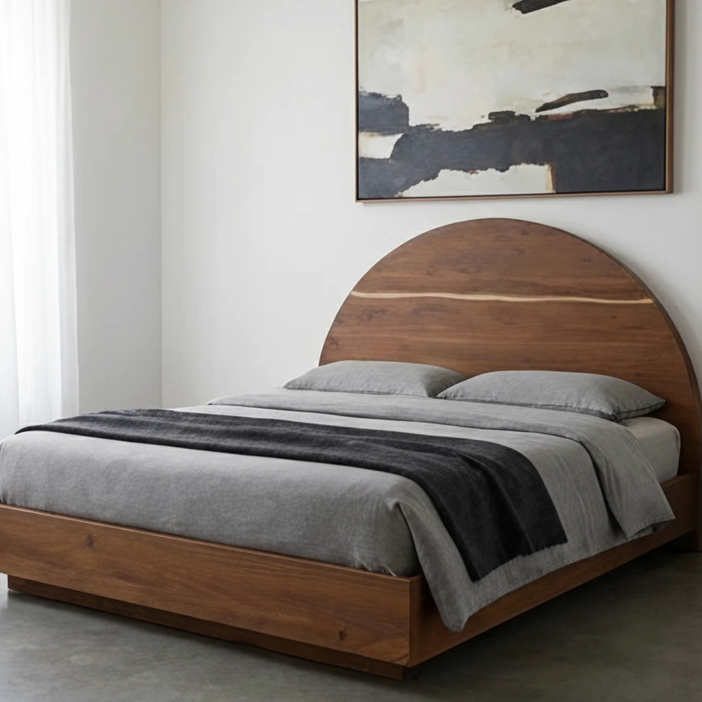 Luxury Modern Natural Acacia Wood Bed European Style for Villa