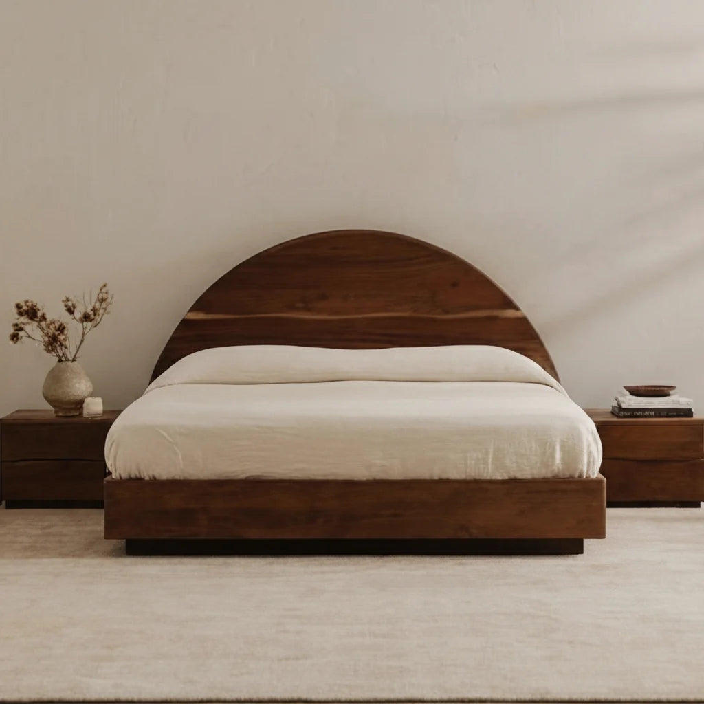 Luxury Modern Natural Acacia Wood Bed European Style for Villa