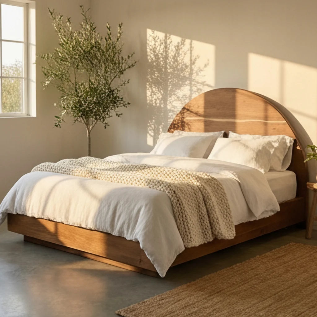 Luxury Modern Natural Acacia Wood Bed European Style for Villa