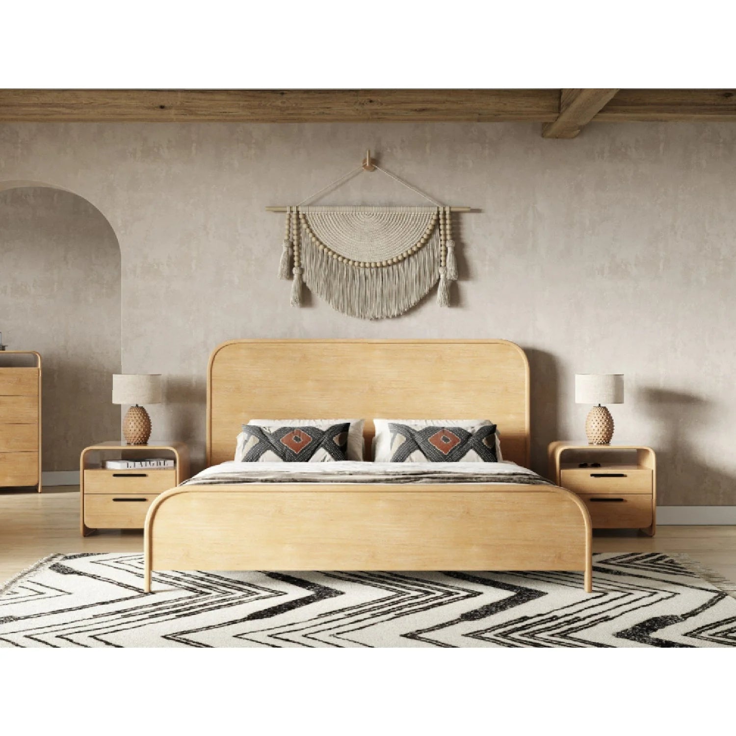 Luxury Modern Natural Acacia Wood Bed European Style for Villa