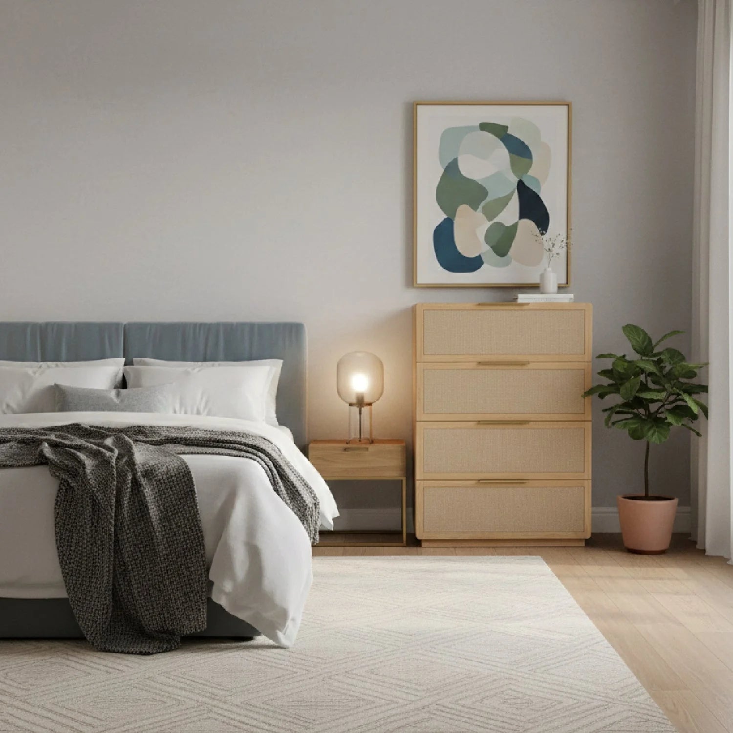 Luxury Modern Natural Ash 4-Drawer Chest European Style for Villa