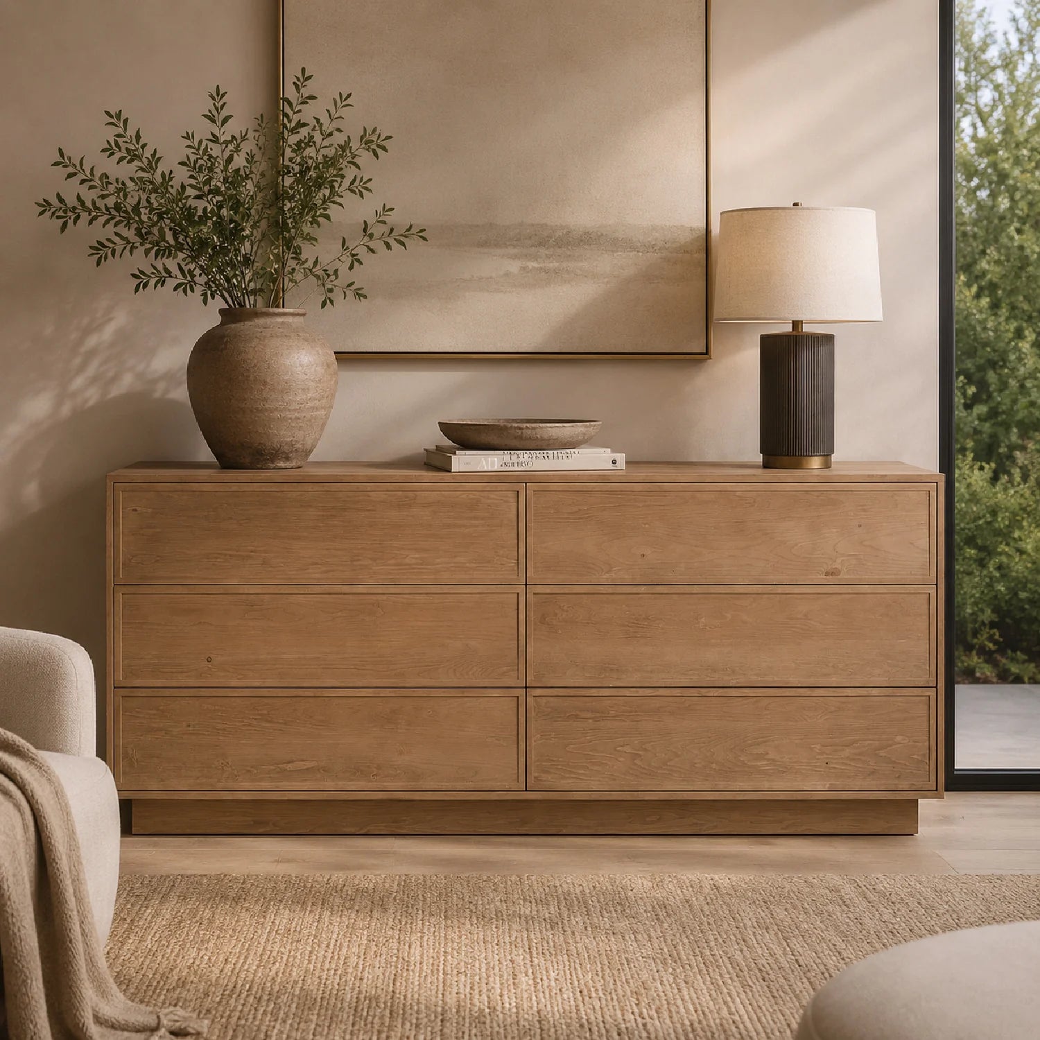Luxury Modern Natural Hardwood Six Drawer Dresser European Style for Villa