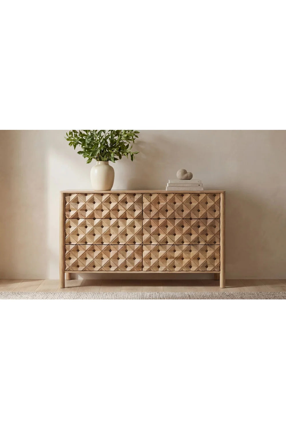 Luxury Modern Natural Mango Wood 6-Drawer Dresser European Style for Villa