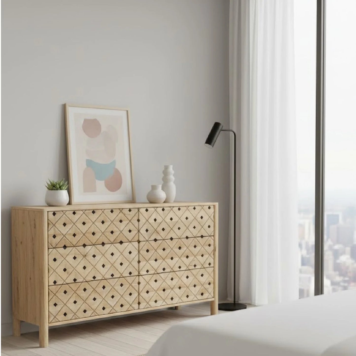 Luxury Modern Natural Mango Wood 6-Drawer Dresser European Style for Villa