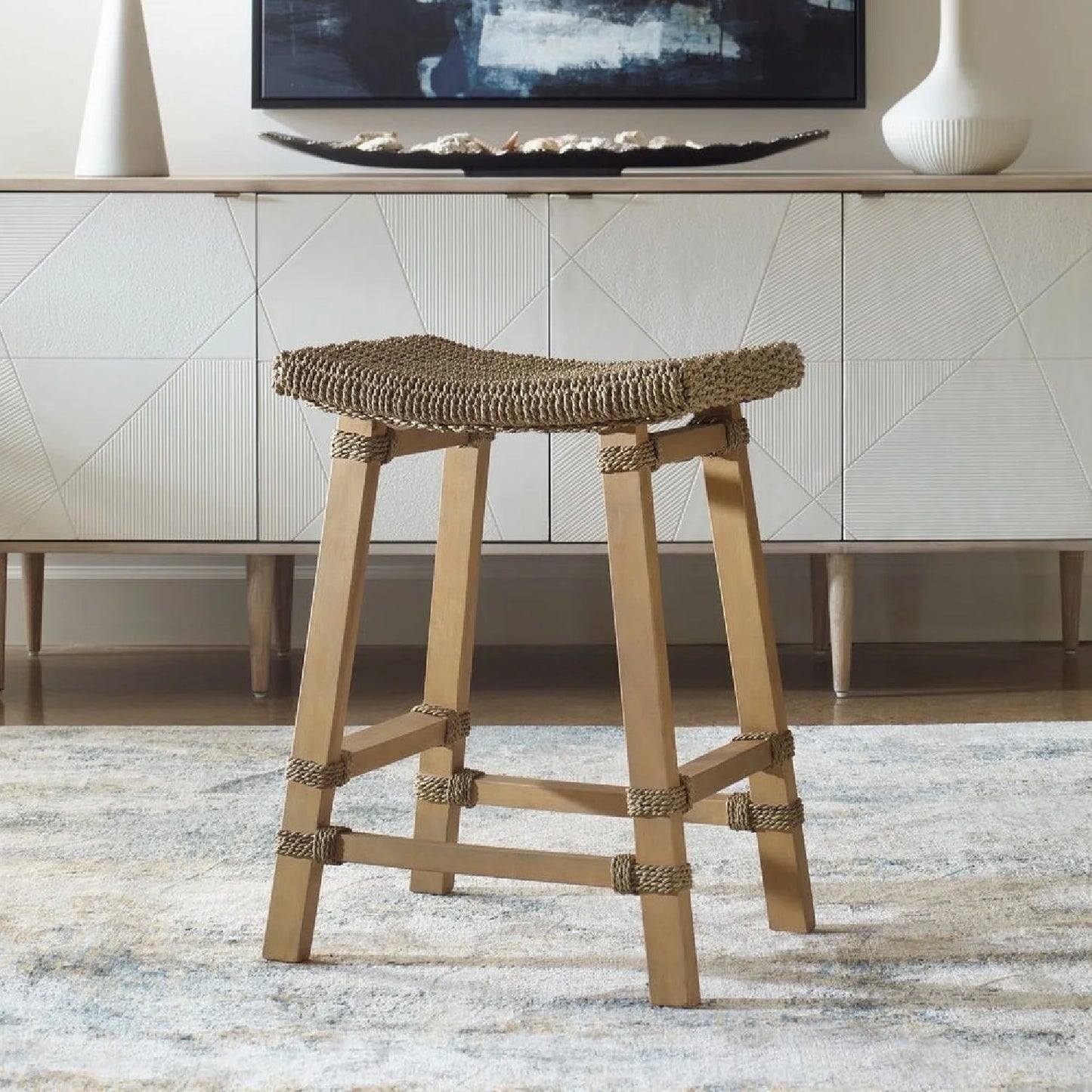 Luxury Modern Natural Mango Wood Counter Stool European Style for Villa