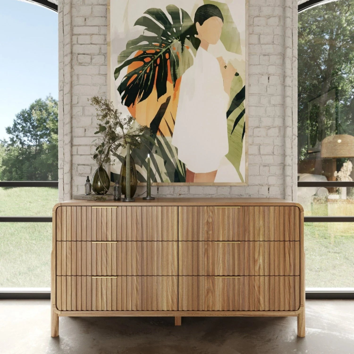 Luxury Modern Natural Oak 6-Drawer Dresser European Style for Villa