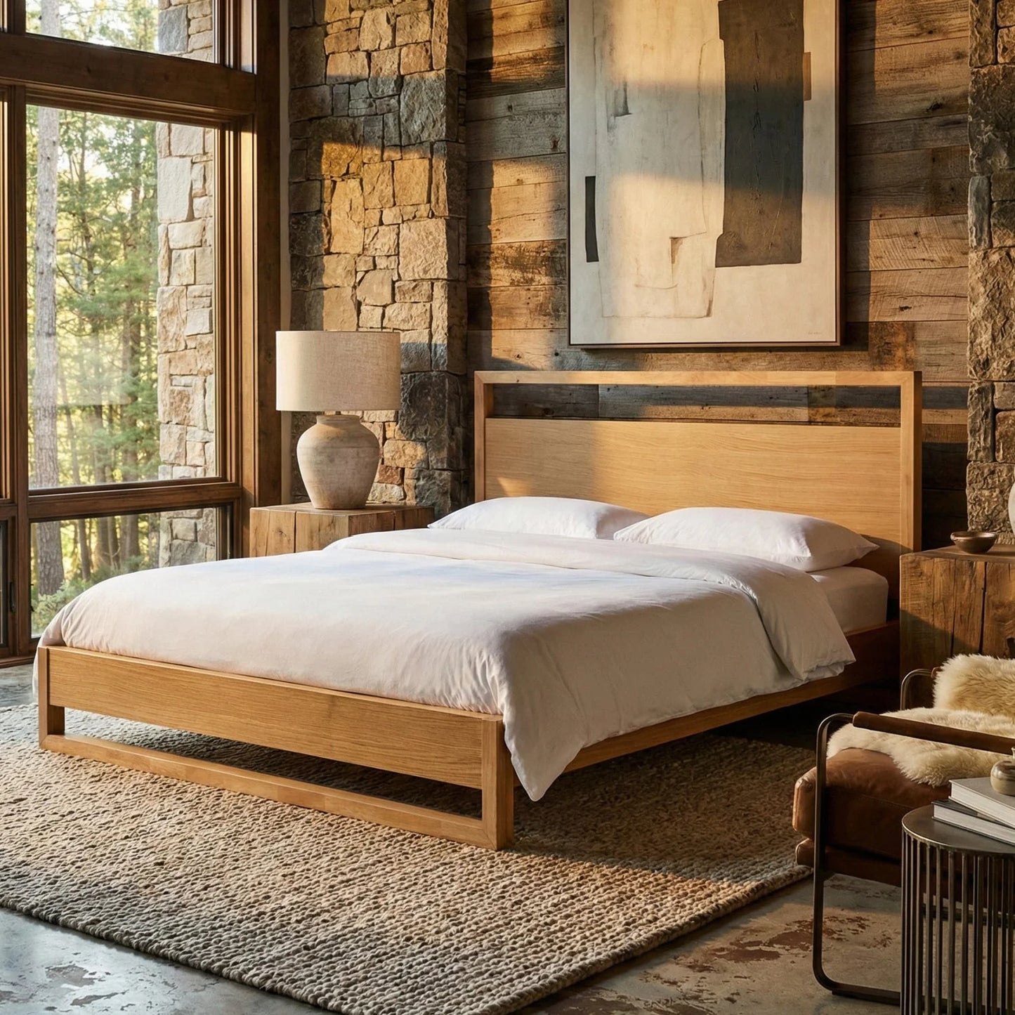Luxury Modern Natural Oak Bed European Style for Villa