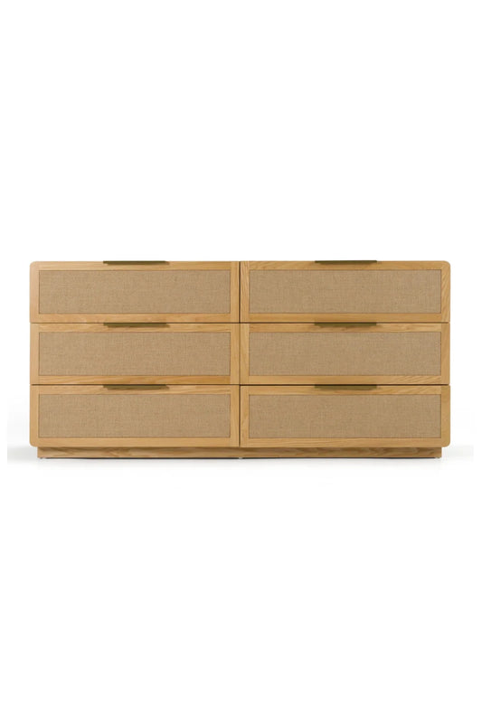 Luxury Modern Natural Rattan 6-Drawer Dresser European Style for Villa