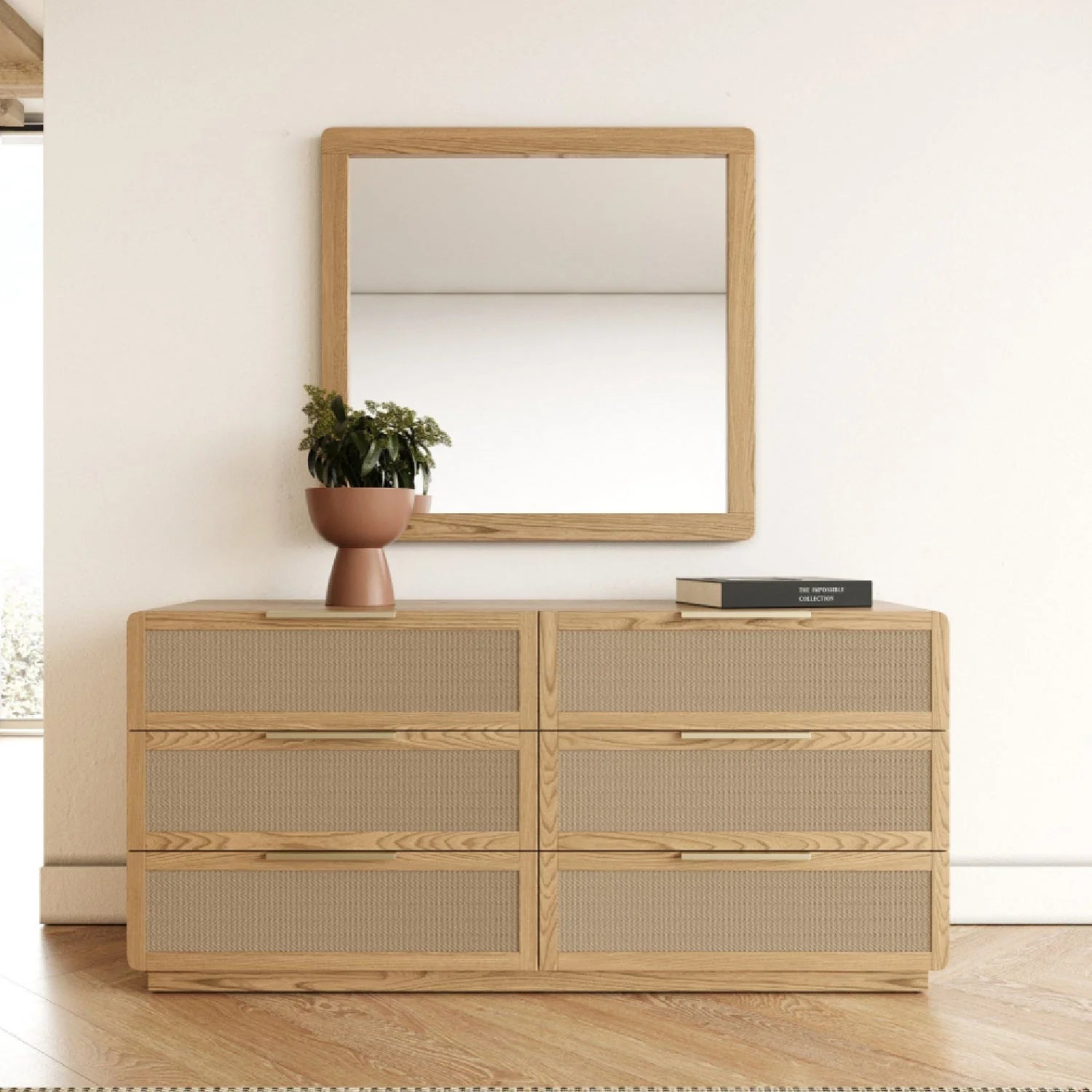 Luxury Modern Natural Rattan 6-Drawer Dresser European Style for Villa