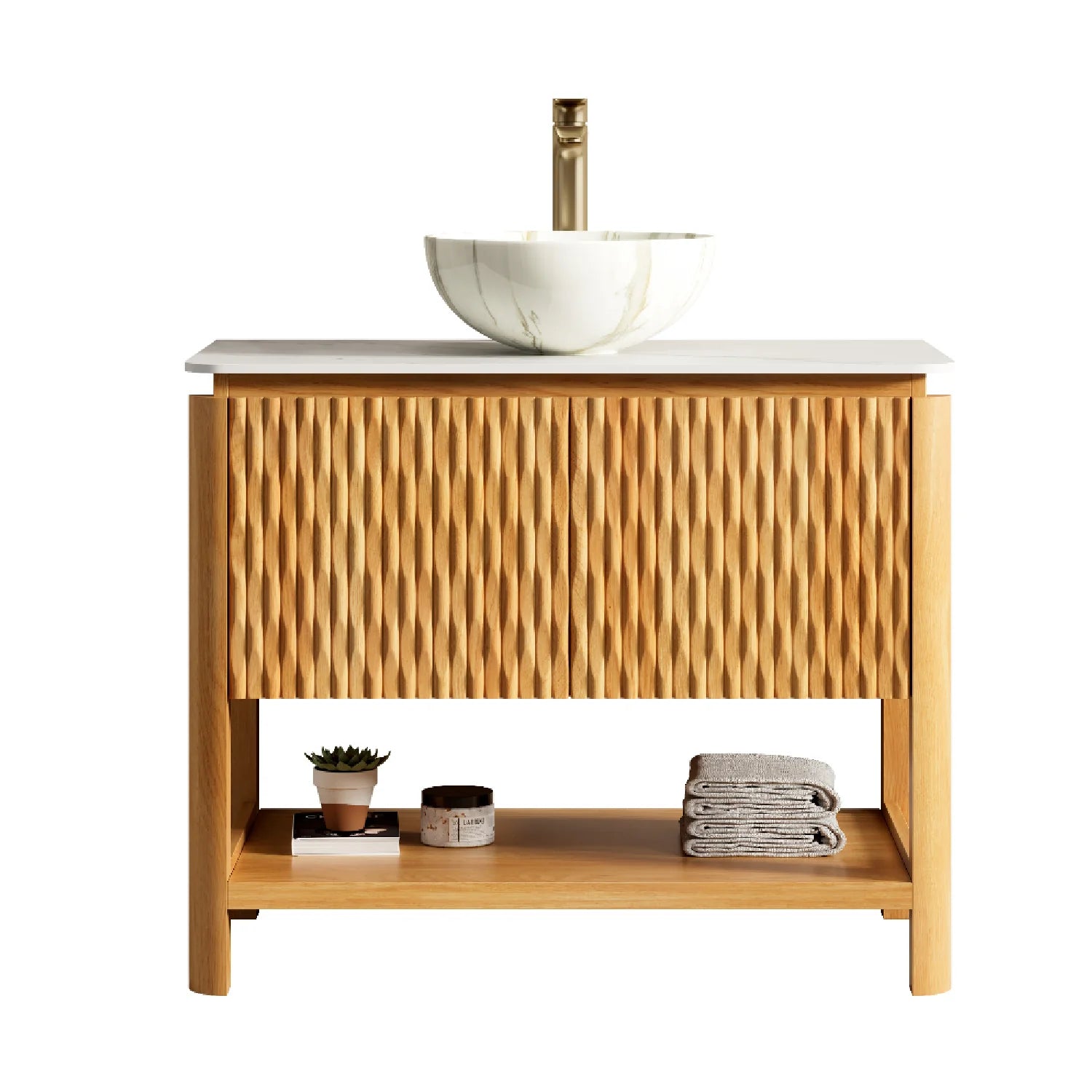 Luxury Modern Natural Wood Bathroom Vanity European Style for Villa
